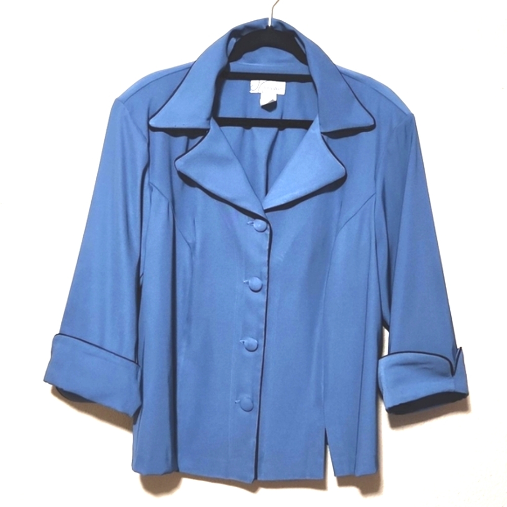 Dressbarn Woman Vintage Blue 3/4 Cuffed Sleeve Jacket Blazer Women's Size 16 - Picture 3 of 8
